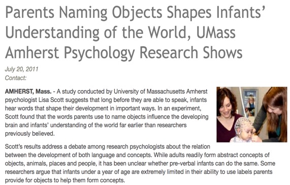 Parents Naming Objects Shapes Infants’ Understanding of the World, UMass Amherst Psychology Research Shows