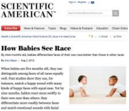 UMass Amherst Psychology Research Suggests Infants Begin to Learn about Race in the First Year