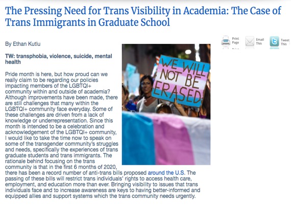 BCDLAB member's article on what transgender folks go through in academia